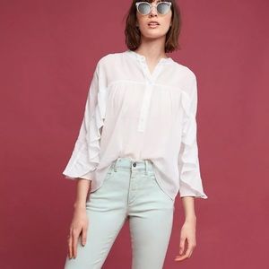 MAEVE Anthropologie cotton ruffle blouse white Med